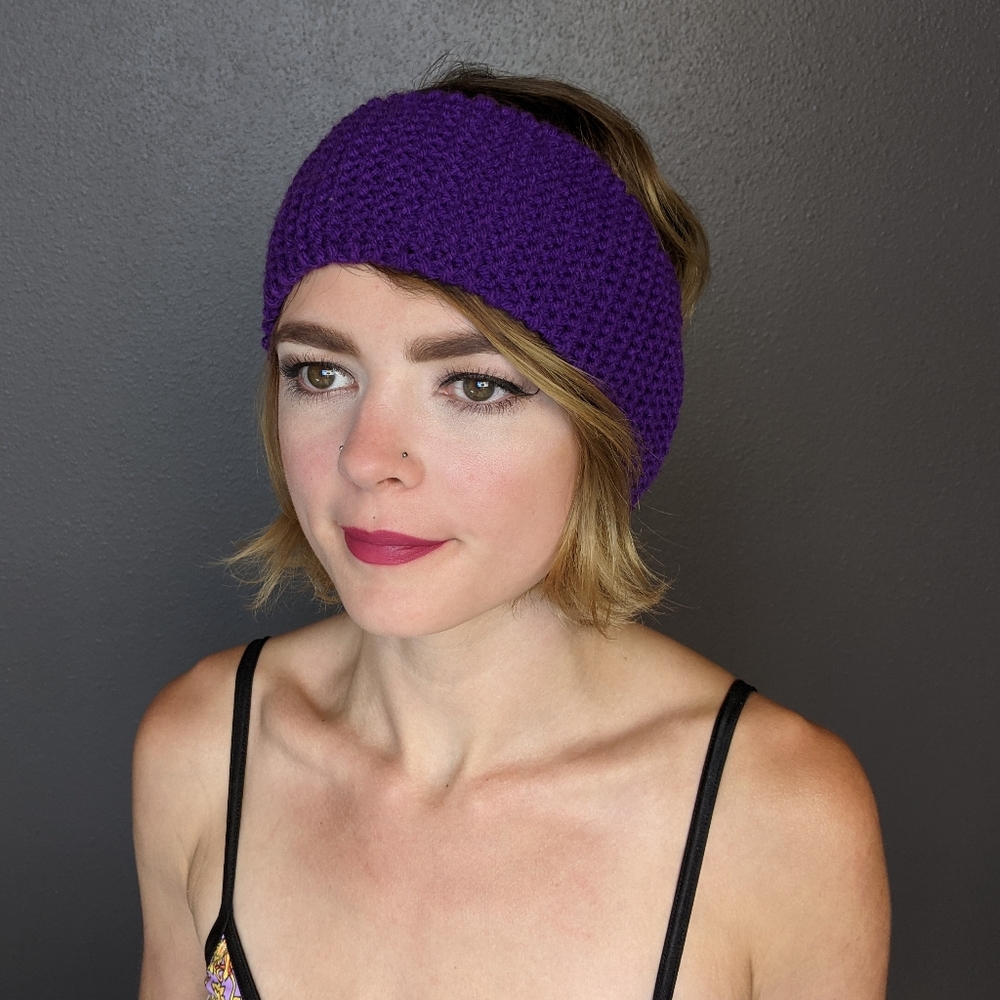 Purple Knit Crochet Headband Ear Warmer